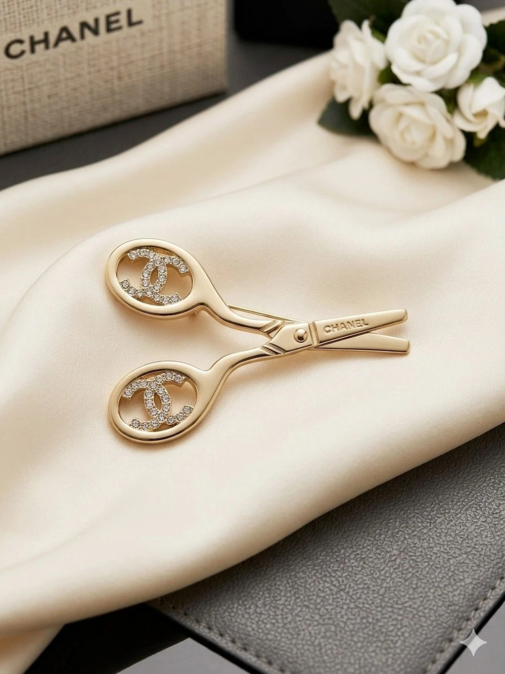 Crystal CC Gold Scissors ✂️ Brooch